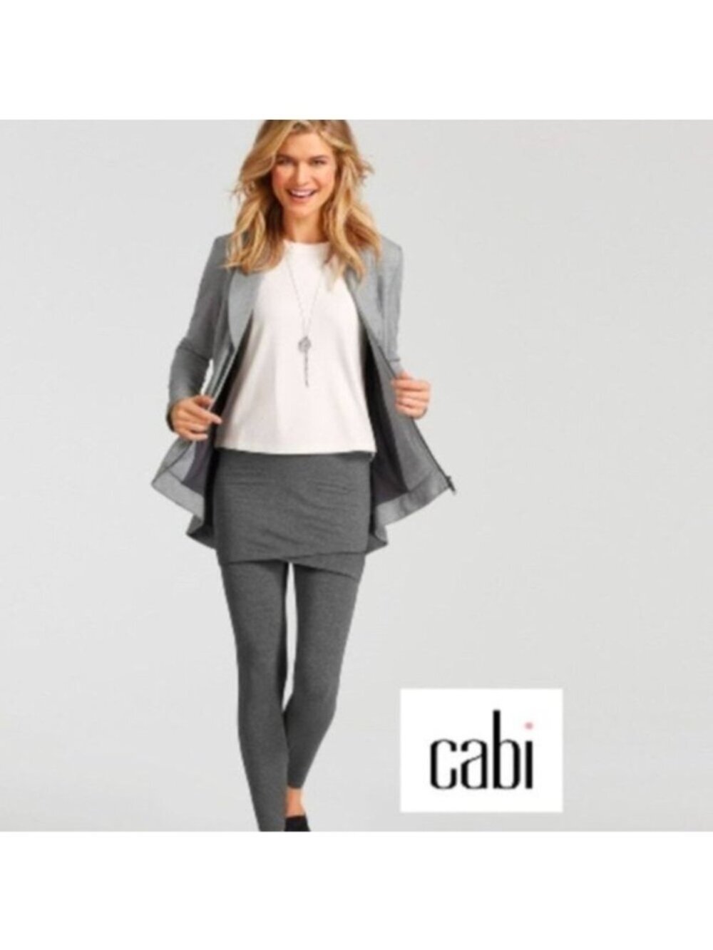 Cabi Gray Skirted Leggings Layered Tulip 5318 Large Athleisure Modest Casual